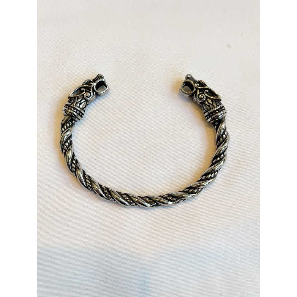 VikingsBrand Viking Bracelet for Men Stainless Steel Silver The Wolf